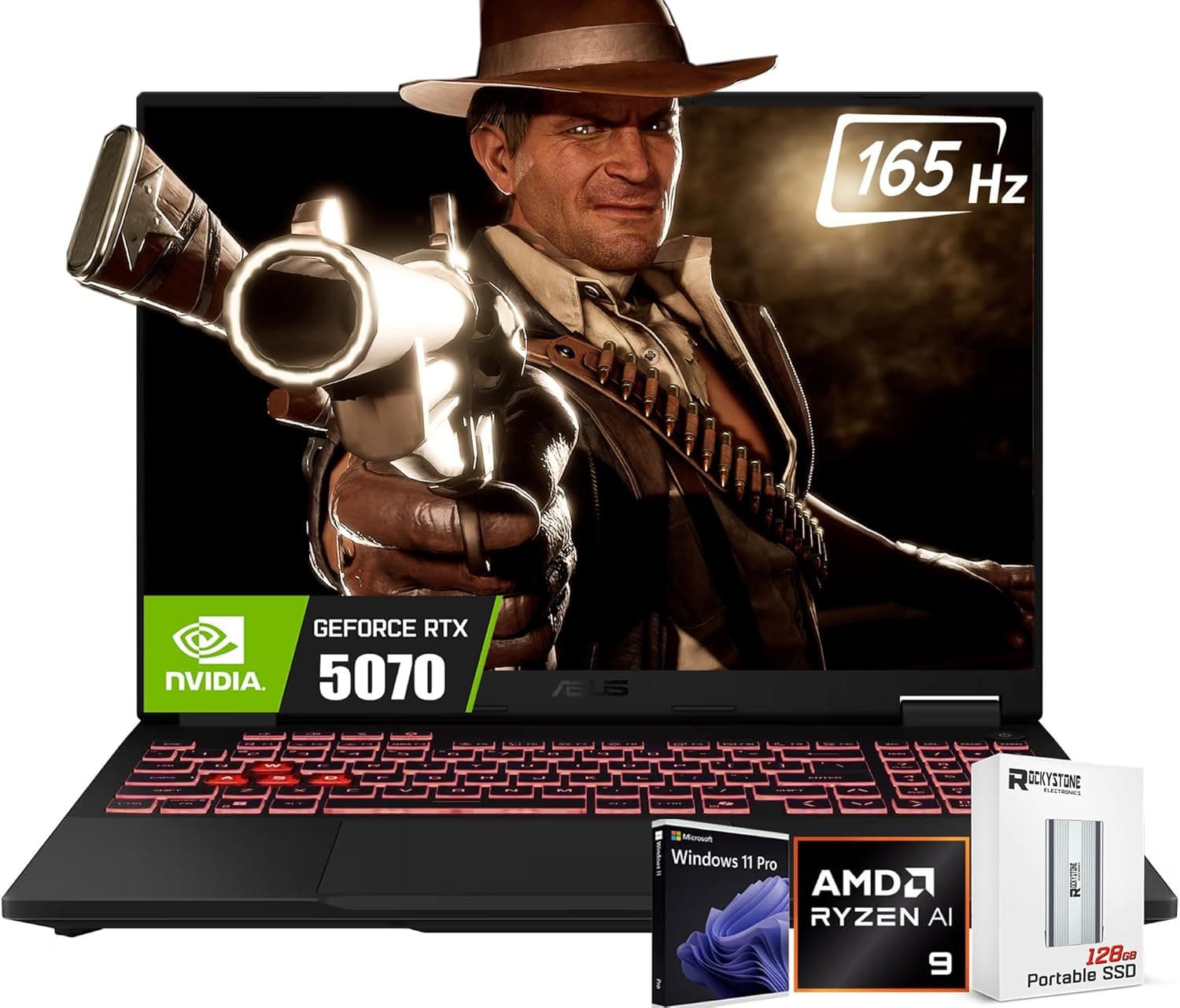 ASUS TUF A16 laptop with RGB keyboard on desk